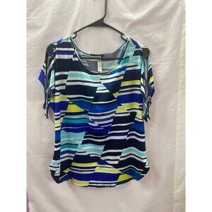 PerSeption Concept Women's M Blue, Black, White, & Yellow Geometric Pattern Top